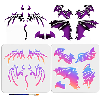 US 1 Set Autumn Theme PET Hollow Out Drawing Painting Stencils, with 1Pc Art Paint Brushes, Wing, Painting Stencils: 300x300mm, 2pcs/set