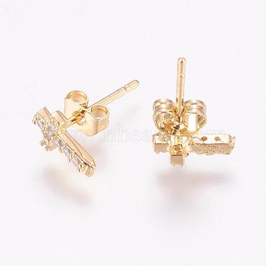 Brass Micro Pave Cubic Zirconia Stud Earrings(EJEW-F125-05G)-2