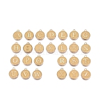 Initial Letter A~Z Alphabet Enamel Charms, Flat Round Disc Double Sided Charms, Golden Plated Enamelled Sequins Alloy Charms, BurlyWood, 14x12x2mm, Hole: 1.5mm, 26pcs/set(ENAM-Q437-06)