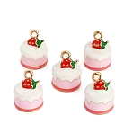 Alloy Enamel Charms, 3D Strawberry Cake Charms, Golden, White, 10.5x10x10.5mm, Hole: 1.4mm(AL-CBAC5EF-02G-02)