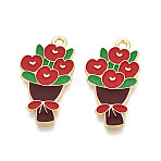 Valentine's Day Alloy Enamel Pendants, Flower Charms, Golden, FireBrick, 27x14.5x1mm, Hole: 1.8mm(ENAM-T023-14A)