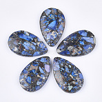 Synthetic Gold Line Regalite/Imperial Jasper/Sea Sediment Jasper Pendants, Dyed Impression Jasper, teardrop, Royal Blue, 48x30~30.5x7mm, Hole: 1.4mm(G-S329-074A)