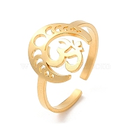 304 Stainless Steel Open Cuff Ring, Hollow Moon Phase & Yoga Symbol, Golden, Inner Diameter: 18.2mm(RJEW-K251-05G)