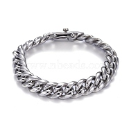 Men's 304 Stainless Steel Cuban Link Chain Bracelets, Stainless Steel Color, 9-1/4 inch(23.5cm)(BJEW-P263-B02-P)