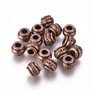Tibetan Style European Beads, Large Hole Beads, Lead Free & Nickel Free & Cadmium Free, Barrel, Red Copper Color, about 9mm long, 9mm wide, 7mm thick, hole: 4mm(X-RLF10904Y-NF)