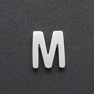201 Stainless Steel Charms, for Simple Necklaces Making, Laser Cut, Letter, Stainless Steel Color, Letter.M, 8x6.5x3mm, Hole: 1.8mm(STAS-R109-JA433-M-1)