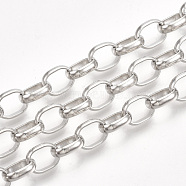 Iron Rolo Chains, Belcher Chains, Unwelded, with Spool, Platinum, 10x8x2.5mm, about 82.02 Feet(25m)/roll(CH-T001-03P)