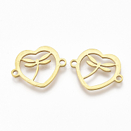 201 Stainless Steel Links connectors, Laser Cut Links, Heart with Dragonfly, Golden, 15.5x19x1mm, Hole: 1.5mm(STAS-S106-24G)