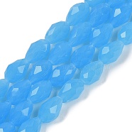 Electroplate Imitation Jade Glass Beads Strands, Faceted, Teardrop, Deep Sky Blue, 8x6mm, Hole: 1.2mm, about 65~67pcs/strand, 20.08 inch(51cm)(EGLA-N013-J6mm-D05)