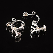 Brass Screw Clip Earring Converter, Spiral Ear Clip, for non-pierced Ears, with Loop, Silver Color Plated, about 13.5mm wide, 17mm long, 5mm thick, hole: about 1.2mm(EC143-S)