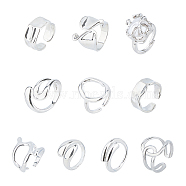 10Pcs 10 Style Alloy & Titanium Steel Open Cuff Ring, Teardrop & Twist & Knot, Platinum, Inner Diameter: 14.5~19.3mm, 1Pc/style(RJEW-FI0001-13)