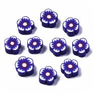 Handmade Polymer Clay Beads, Flower, Dark Slate Blue, 7~10x7~11x3~5mm, Hole: 1.6mm(CLAY-S096-007A)