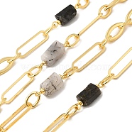 Natural Rutilated Quartz Faceted Irregular Column Beaded Chains, with Rack Plating Real 18K Gold Plated Brass Oval Link Chains, Unwelded, Long-Lasting Plated, Lead Free & Cadmium Free, 20~22x6.5~8.5x6.5~8mm, 22x6x1mm, 9x6.35x1mm(CHC-H105-02G-03)