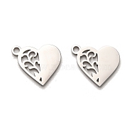 316 Surgical Stainless Steel Pendants, Laser Cut, Tree of Life Charm, Stainless Steel Color, Heart, 12x14.5x1mm, Hole: 1.6mm(STAS-H190-02P-02)