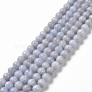 Natural Blue Lace Agate Beads Strands, Grade AB+, Round, 6mm, Hole: 1mm, about 60~63pcs/strand, 15.7 inch(40cm)(G-P342-04-6mm-AB)