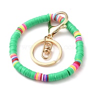 Keychain, with Handmade Polymer Clay Heishi Beads and Golden Plated Iron Alloy Lobster Claw Clasp, Ring, Spring Green, 6.7cm(KEYC-JKC00227-02)