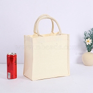 Blank Burlap Bags Totes with Handle, Rectangle, Beige, 25x15x25cm(PW-WG30877-05)