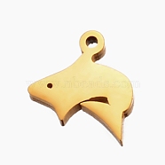 304 Stainless Steel Charms, Laser Cut, Golden, Dolphin, 10x10x1mm, Hole: 0.6mm(STAS-U027-10G-01)