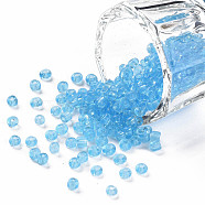 Glass Seed Beads, Transparent, Round, Sky Blue, 8/0, 3mm, Hole: 1mm, about 2222pcs/100g(X1-SEED-A004-3mm-3)
