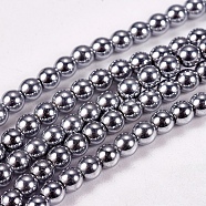 Electroplate Non-magnetic Synthetic Hematite Beads Strands, Round, Grade A, Platinum Plated, 3mm, Hole: 1mm, about 127pcs/strand, 16 inch(G-J169A-3mm-02)