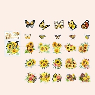 50Pcs Butterfly & Flower PET Decorative Stickers, for DIY Scrapbooking, Yellow, 65x65mm(PW-WG67702-05)