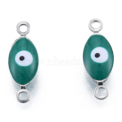 304 Stainless Steel Enamel Connector Charms, Stainless Steel Color, Horse Eye, Teal, 14.5x5x3mm, Hole: 1.2mm(STAS-N092-179C)