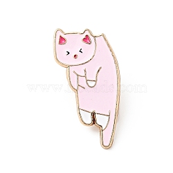 Cartoon Cat Enamel Pin, Light Gold Plated Alloy Badge for Backpack Clothes, Pearl Pink, 28x15x1.3mm(JEWB-J005-10D-KCG)