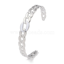 304 Stainless Steel White Enamel Twisted Chain Open Cuff Bangles for Women, Stainless Steel Color, Inner Diameter: 2-1/2 inch(6.4cm), 12mm(BJEW-C071-17P)