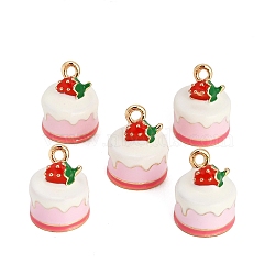 Alloy Enamel Charms, 3D Strawberry Cake Charms, Golden, White, 10.5x10x10.5mm, Hole: 1.4mm(AL-CBAC5EF-02G-02)