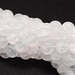 Synthetic Crackle Quartz Bead Strands, Round, Dyed, Frosted, White, 10mm, Hole: 1mm; about 41pcs/strand, 15.75inches(CCG-K002-10mm-01)