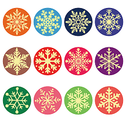 Paper Self Adhesive Gold Foil Embossed Stickers, Colorful Round Dot Decals for Seal Decoration, DIY ScrapbookScrapbook, Snowflake Pattern, 50x50mm, 12pcs/sheet, 10 sheets/set(DIY-WH0434-005)