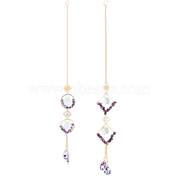 2Pcs 2 Style Teardrop K9 Glass & Natural Amethyst Chip Pendant Decorations, Hanging Sun Catchers, with Brass Findings, for Home Garden Decoration, Mixed Color, 460~485mm, Hole: 11mm, 1pc/style(HJEW-GO0001-04)