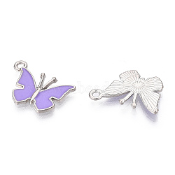 Alloy Pendants, with Enamel, Butterfly, Platinum, Medium Purple, 14.5x21x1.5mm, Hole: 1.8mm(PALLOY-R111-02C)