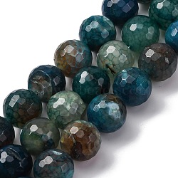 Natural Dragon Veins Agate(Dyed & Heated) Beads Strands, Faceted, Round, Dark Slate Blue, 15~16mm, Hole: 1.5mm, about 25pcs/strand, 14.96''~15.55''(38~39.5cm)(G-K390-A01-01)