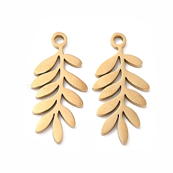 201 Stainless Steel Pendants, Laser Cut, Leafy Branch Charms, Golden, 19.5x9x1mm, Hole: 1.4mm(STAS-I199-B07-G)