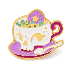 Alloy Brooches, Golden Enamel Pins, for Backpack Cloth, Magic Afternoon Tea, Violet, 23x26mm(JEWB-K023-04G-02)