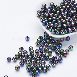 Eco-Friendly Poly Styrene Acrylic Beads, AB Color Plated, Round, Colorful, 6mm, Hole: 1mm, about 4950pcs/500g(PL424-C14)