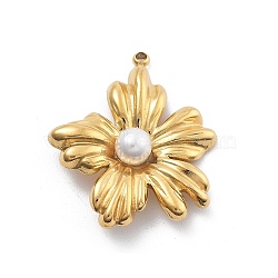 ABS Plastic Imitation Pearl Pendants, Flower, with 304 Stainless Steel Findings, PVD Vacuum Plating, Real 18K Gold Plated, 27x22.5x6mm, Hole: 1.4mm(STAS-R155-052C-G)