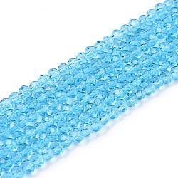 Glass Beads Strands, Faceted, Rondelle, Cyan, 2.9~3.3x2mm, Hole: 0.8mm, about 148~150pcs/strand, 15.55~15.75 inch(39.5~40cm)(EGLA-A044-T2mm-D08)