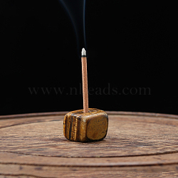 Natural Tiger Eye Incense Burners, Sqaure Incense Holders, Home Office Teahouse Zen Buddhist Supplies, 15~20mm(INBU-PW0001-17I)