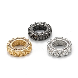 Brass Micro Pave Clear Cubic Zirconia European Beads, Long-Lasting Plated, Large Hole Bead, Tyre, Mixed Color, 16x5mm, Hole: 9mm(ZIRC-P086-39)