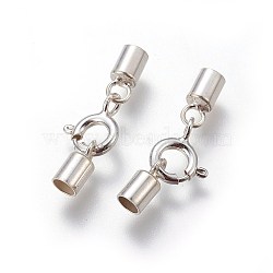 925 Sterling Silver Spring Ring Clasps, with Cord Ends, Silver, 21mm, Inner Size: 3mm(STER-G019-E-08S)