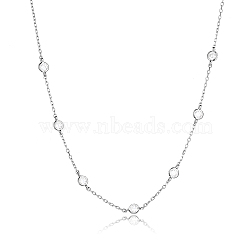 Rhodium Plated Sterling Silver with Clear Cubic Zirconia Bead Chain Necklaces for Women, Platinum, 13.39 inch(34cm)(QQ4546)