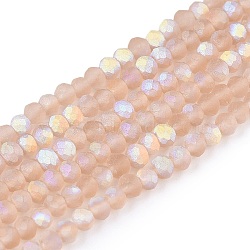 Transparent Glass Beads Strands, Faceted, Frosted, Half AB Color Plated, Rondelle, BurlyWood, 2.3~2.7x2mm, Hole: 0.4mm, about 150~155pcs/strand, 32~33cm(EGLA-A044-T1mm-MB20)