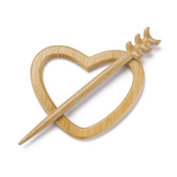 Heart Wood Brooches, Sweater Scarf Buckle Pin, Goldenrod, 53.5x65.5x4.5mm
