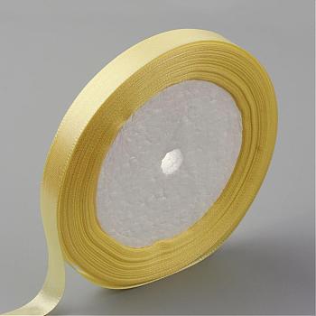 Single Face Satin Ribbon, Polyester Ribbon, Light Yellow, 1/4 inch(6mm), about 25yards/roll(22.86m/roll), 10rolls/group, 250yards/group(228.6m/group)