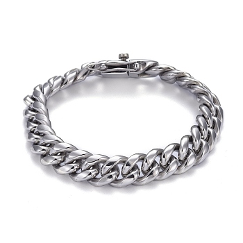 Men's 304 Stainless Steel Cuban Link Chain Bracelets, Stainless Steel Color, 9-1/4 inch(23.5cm)
