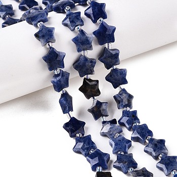 Natural Sodalite Beads Strands, with Seed Beads, Faceted Star, 9~11x9~11x4~4.5mm, Hole: 1mm, about 16pcs/strand, 0.7~7.28''(17.5~18.5cm), bead: 3mm in diameter, 2mm thick, hole: 0.7~0.9mm