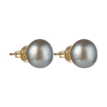 Natural Pearl Rondelle Stud Earrings, 304 Stainless Steel Earring Post, Golden, Light Blue, 7~7.5mm, Pin: 0.7mm