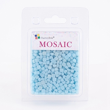 Glass Mosaic Tiles Cabochons, for Crafts Art, Imitation Jade, Square, Light Sky Blue, 4.8x4.8x3.5mm, about 200g/box
